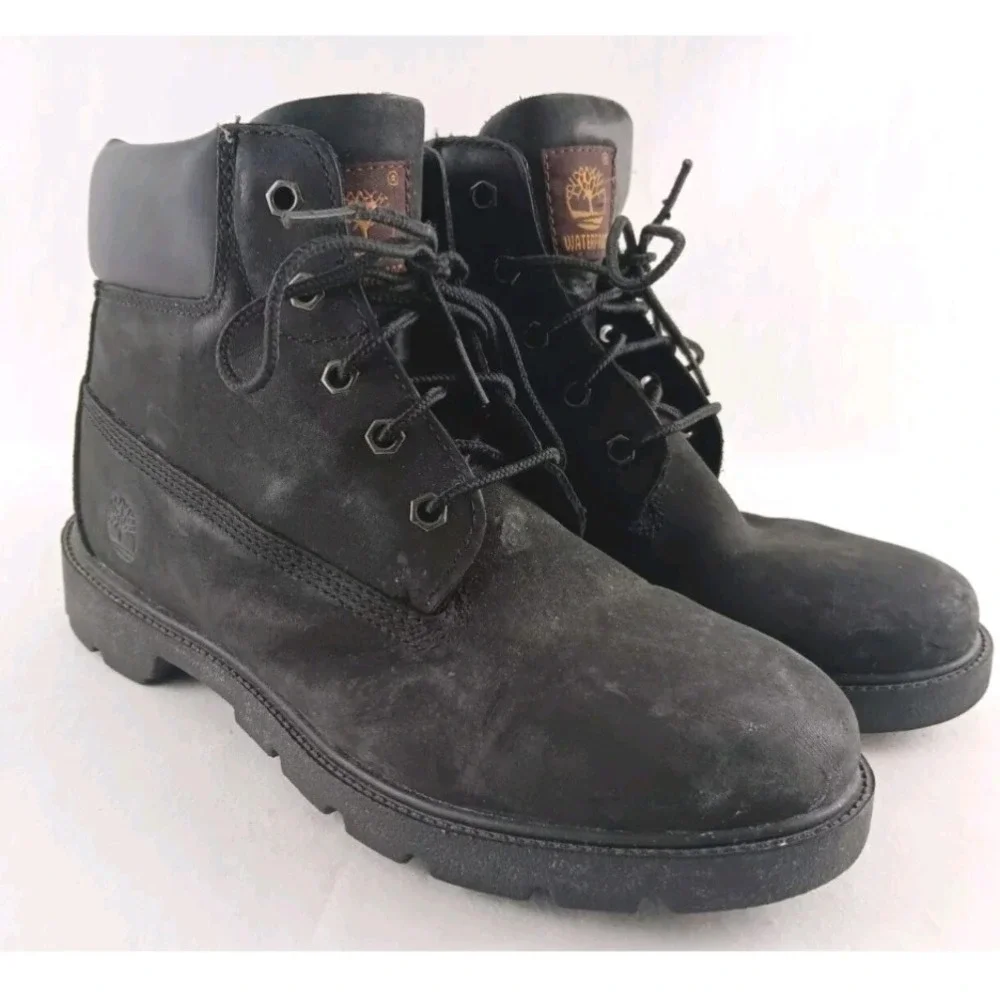 Timberland Waterproof Kids Boots 6 Inch Black Leather Size‎ 5.5 Big Boy Shoes